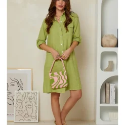 Linnen Jurk Limoengroen -Exporteren Mooie Look Winkel rodier lin linnen jurk limoengroen 4