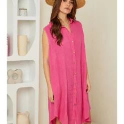 Linnen Jurk Roze -Exporteren Mooie Look Winkel rodier lin linnen jurk roze 2