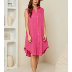 Linnen Jurk Roze -Exporteren Mooie Look Winkel rodier lin linnen jurk roze 4