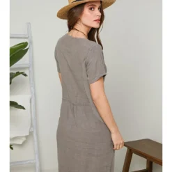 Linnen Jurk Taupe -Exporteren Mooie Look Winkel rodier lin linnen jurk taupe 2