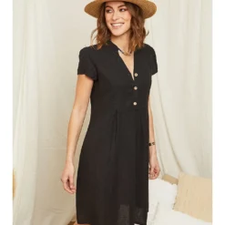 Linnen Jurk Zwart -Exporteren Mooie Look Winkel rodier lin linnen jurk zwart 2