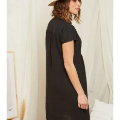 Linnen Jurk Zwart -Exporteren Mooie Look Winkel rodier lin linnen jurk zwart 3