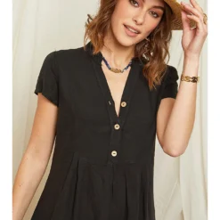 Linnen Jurk Zwart -Exporteren Mooie Look Winkel rodier lin linnen jurk zwart 4