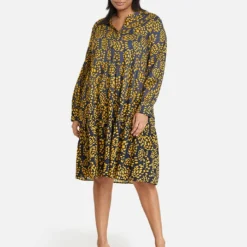 Jurk Geel/donkerblauw