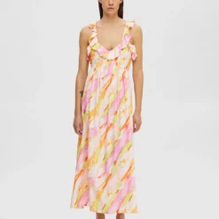 Selected Femme Jurk Lichtroze/geel