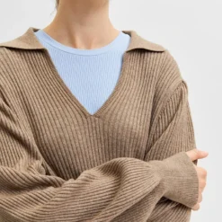 Selected Femme Jurk "Selene" Beige/grijs -Exporteren Mooie Look Winkel selected femme jurk selene beige grijs 3