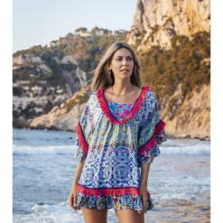 Jurk Blauw/roze/meerkleurig