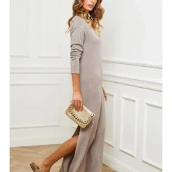 Gebreide Jurk "Abalone" Taupe -Exporteren Mooie Look Winkel so cachemire gebreide jurk abalone taupe 2