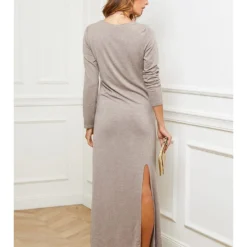 Gebreide Jurk "Abalone" Taupe -Exporteren Mooie Look Winkel so cachemire gebreide jurk abalone taupe 3