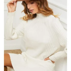Gebreide Jurk "Bissal" Wit -Exporteren Mooie Look Winkel so cachemire gebreide jurk bissal wit 3