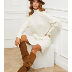 Gebreide Jurk "Bissal" Wit -Exporteren Mooie Look Winkel so cachemire gebreide jurk bissal wit 4