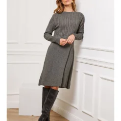 Gebreide Jurk "Fanola" Kaki -Exporteren Mooie Look Winkel so cachemire gebreide jurk fanola kaki 4
