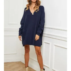 Gebreide Jurk "Farjo" Blauw -Exporteren Mooie Look Winkel so cachemire gebreide jurk farjo blauw 4