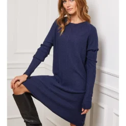 Gebreide Jurk "Groland" Donkerblauw -Exporteren Mooie Look Winkel so cachemire gebreide jurk groland donkerblauw 2