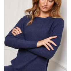 Gebreide Jurk "Groland" Donkerblauw -Exporteren Mooie Look Winkel so cachemire gebreide jurk groland donkerblauw 3