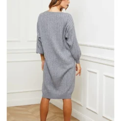 Gebreide Jurk "Holene" Grijs -Exporteren Mooie Look Winkel so cachemire gebreide jurk holene grijs 2
