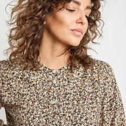 Taifun Jurk Zwart/lichtbruin/crème -Exporteren Mooie Look Winkel taifun jurk zwart lichtbruin creme 2