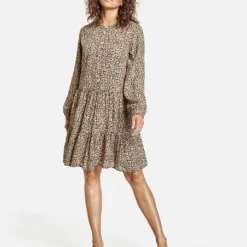 Taifun Jurk Zwart/lichtbruin/crème