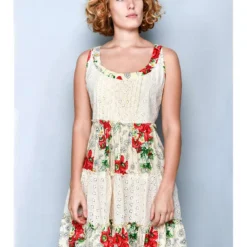 Jurk Crème/groen/rood