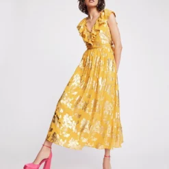 Vila Jurk "Jaya" Geel/goudkleurig -Exporteren Mooie Look Winkel vila jurk jaya geel goudkleurig 2