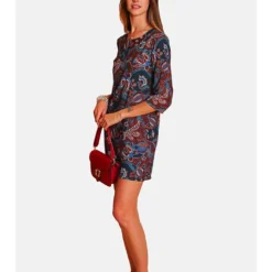 Jurk Bordeaux/blauw -Exporteren Mooie Look Winkel william de faye jurk bordeaux blauw 3