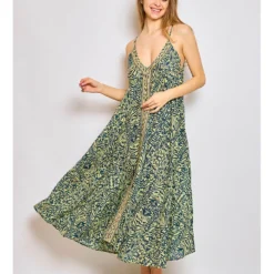 Jurk Beige/donkerblauw