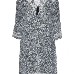 Jurk "Cecilia" Donkerblauw/wit