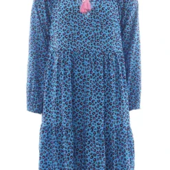 Jurk "Gini" Zwart/roze/blauw